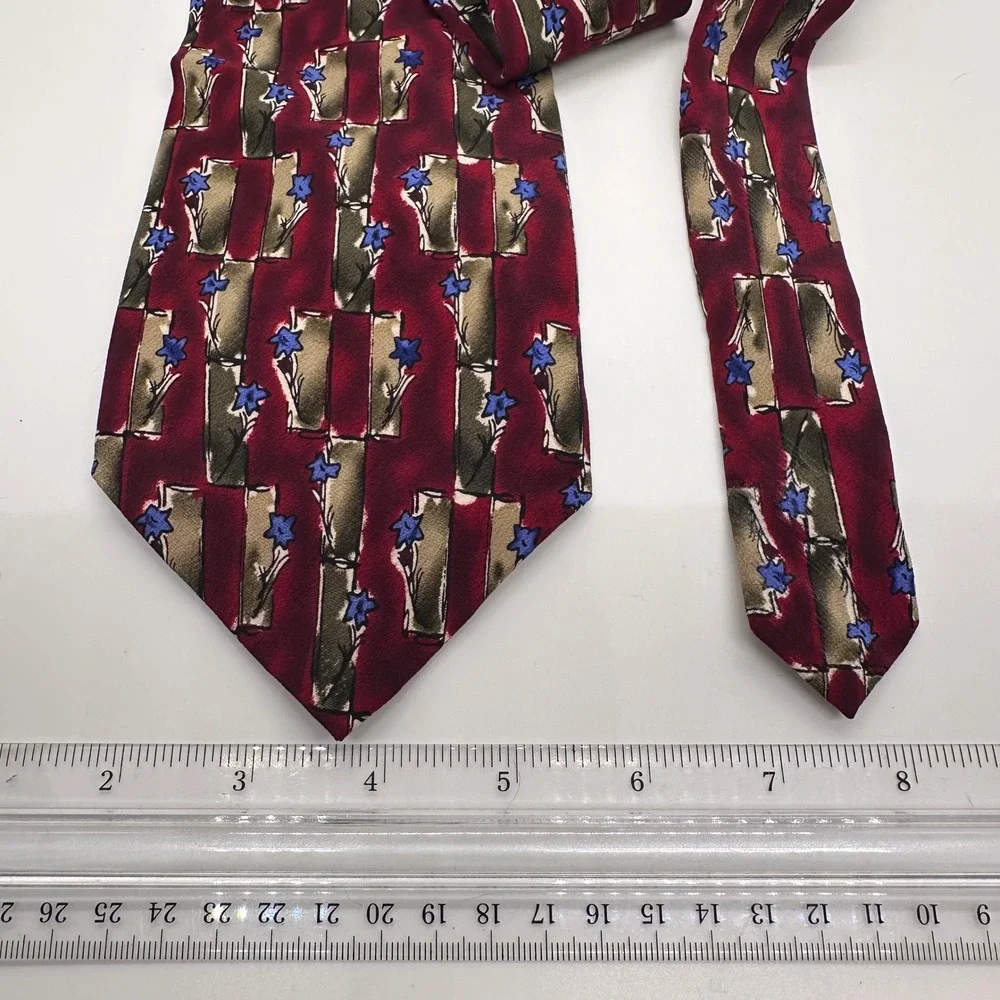 J. Garcia Necktie Floral Burgundy Blue Abstract Silk Tie‎